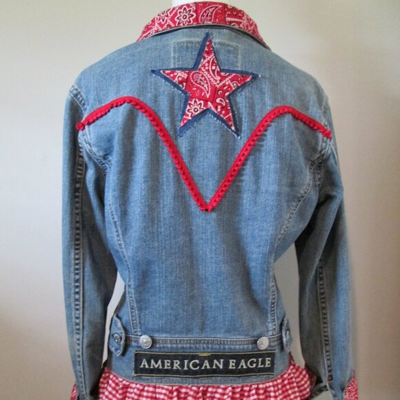Upcycled Vintage Levi Iconic Type 1 Jean Jacket, American Theme, Reworked Denim - Picture 3 of 14